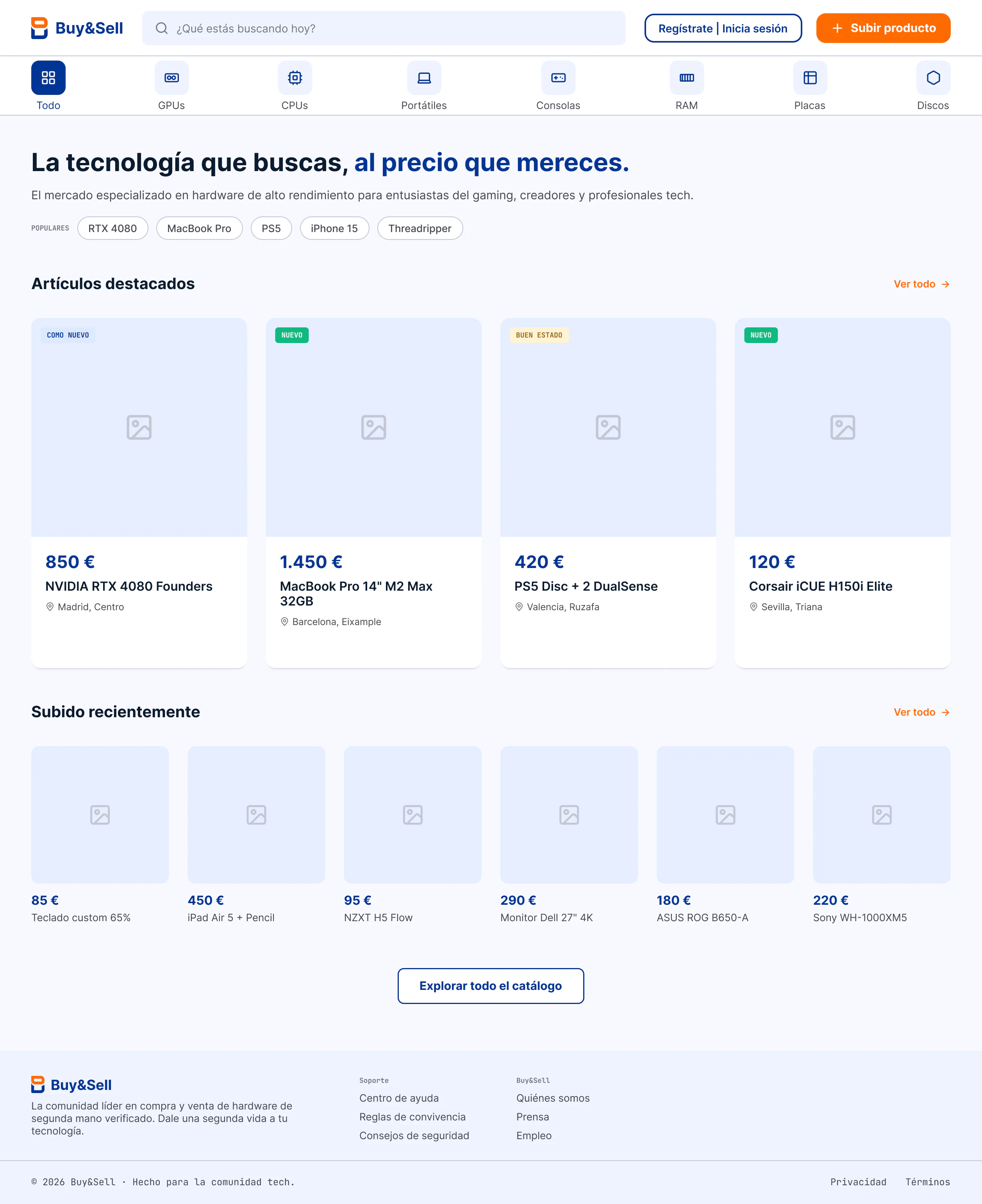 Página de exploración implementada del marketplace Buy&Sell